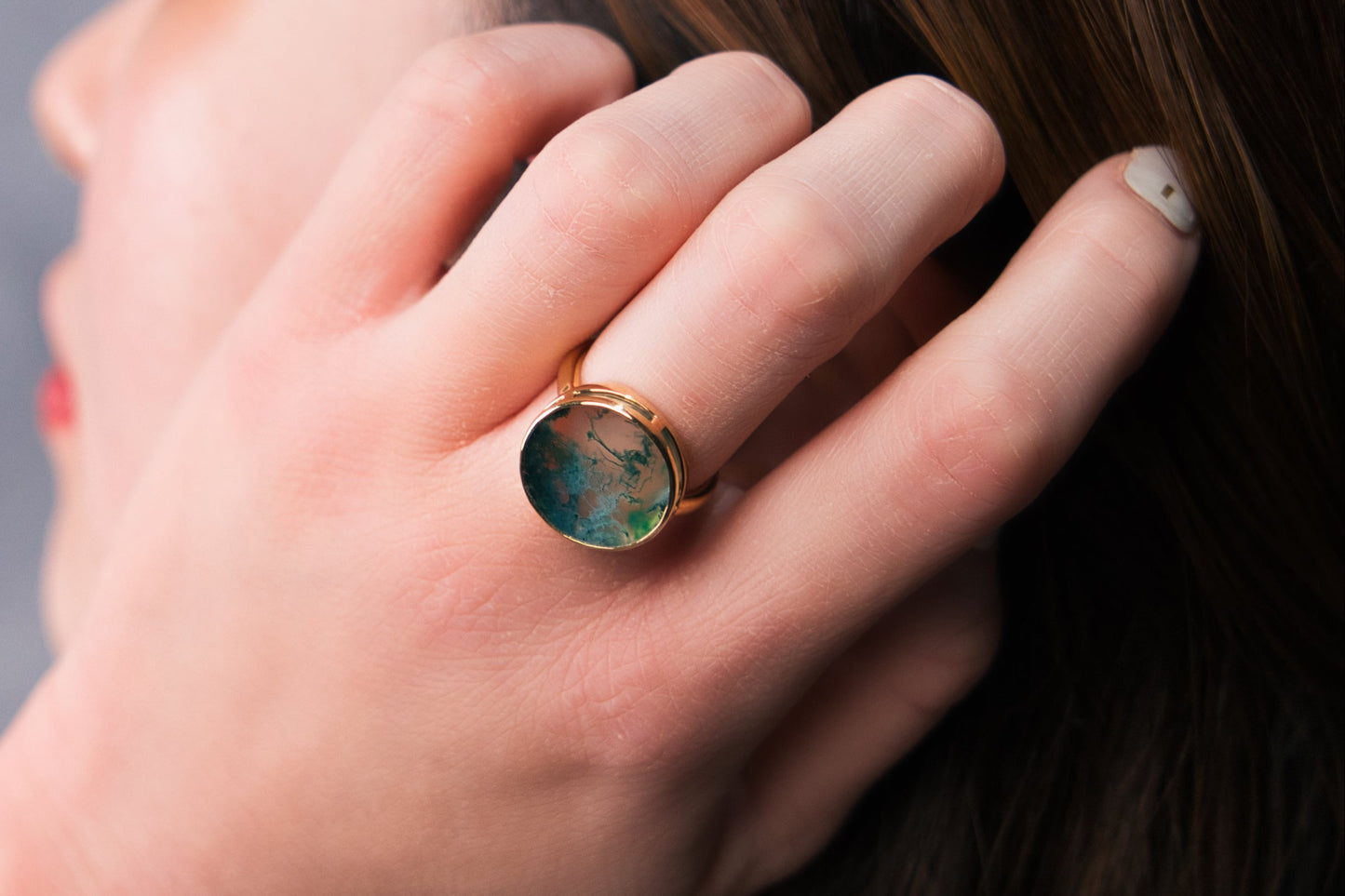 202507 【一点もの】5.71ct Green Moss Agate Silver Ring